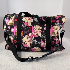 Women's, Betty Boop Duffel Bag with zipper pockets at sides and front long black
